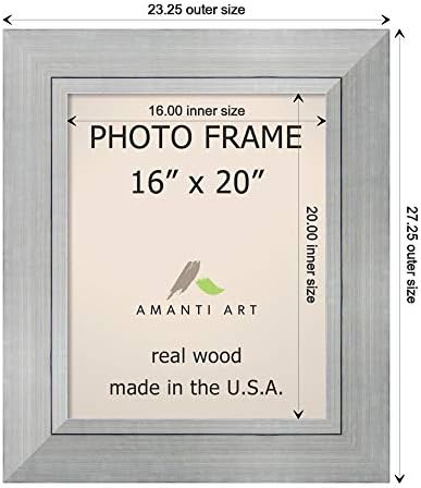 Amanti Art Wood Picture Frame 16x20 Glass, Romano Silver - quadro fotográfico, estrutura de arte