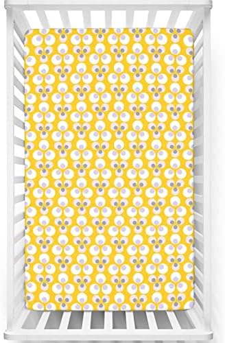 Folha de berço com tema retro, colchão de berço padrão folhas de colchão de lençóis de colchão de berço para meninas ou menino, 28 x52, lilás terra amarela e branca