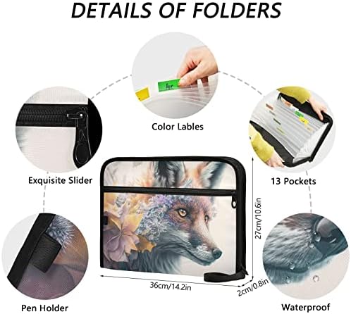 Foliosa Expanding File Pasta, fechamento do zíper 13 bolsos Organizador de documentos de acordeão com rótulos, bolsa de documentos do tamanho de papel A4