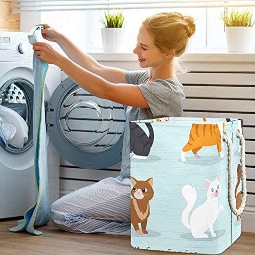 Ndkmehfoj gato conjunto Ícones planos cestas de lavanderia cestas de roupas sujas de roupas sujas de roupas de água colorida colorida para suportes destacáveis ​​para casa