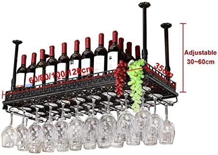 Prateleiras, prateleiras de vinho penduradas para copos de vinho ， portador de garrafa de vinhos Teto de armazenamento de vinho de armazenamento de armazenamento Helfware Altura ajustável para baixo da cozinha/100 * 35cm