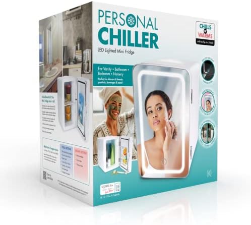 Chiller pessoal 6L mais frio e mais quente Mini geladeira com espelho iluminado LED, presentes do dia da mãe, mini geladeira portátil