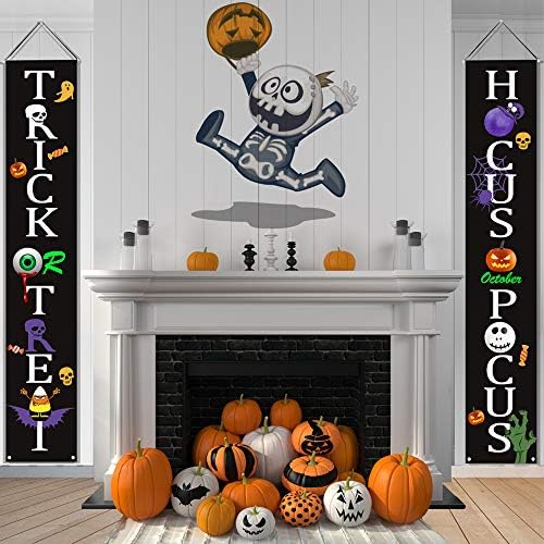 Senneny Halloween Decorações ao ar livre interno - truque ou tratamento hocus pocus halloween grandes faixas varanda sinais de bruxa halloween bandeira pendurada para a varanda da porta da frente fora do jardim decoração de casa interna