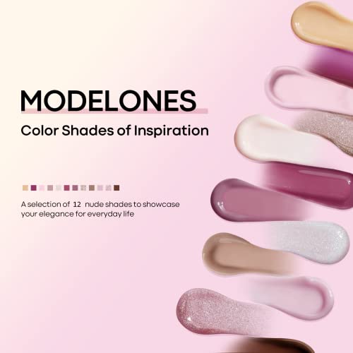 Modelones kit de gel de extensão poli para prego, 12 cores tons nus rosa