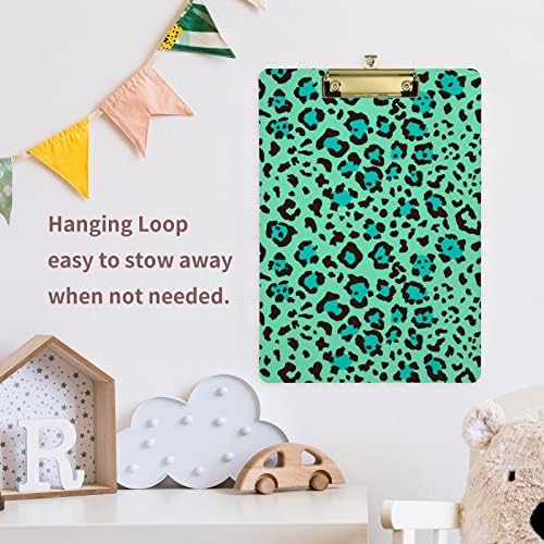 Alaza Bright Green Leopard Print Acrílico Criplagem A4 Tamanho da letra Padrão de transferência padrão com clipe de baixo perfil