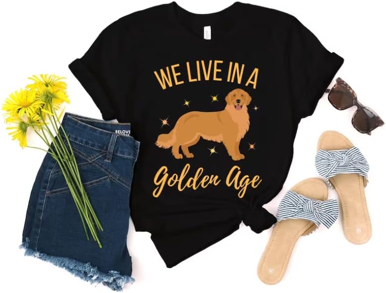 BONITO, moramos em uma camisa da Era de Ouro, ideia do presente de aniversário do proprietário do cachorro, nova camiseta de anúncio de cães
