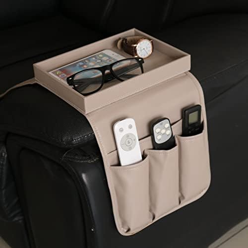 Hyfant Pu Leather Couch Caddy Sofá Organizador de braço de braço Remote Control Control com bandeja destacável para revistas