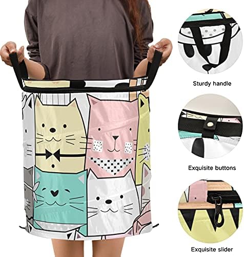 Cato de gato fofo cesto de lavanderia com tampa com zíper cesta de roupa dobrável com alças Organizador de roupas de cesta