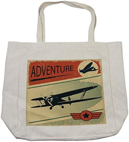 Bolsa de compras vintage de Ambesonne, nostálgicos Small on Dotted Grunge Backdrop Aventura Epic Airpark Plane Graphic, bolsa reutilizável