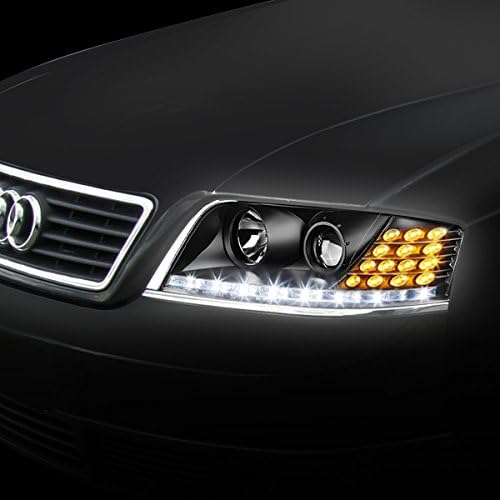 Par de alojamento preto LED DRL Amber Signal Projector Compatível com Audi A6 / A6 Quattro C5 Typ 4b 98-01