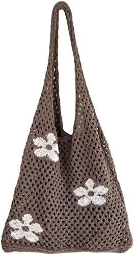 Aiyuencici Saco de bolsa de crochê, bolsa de fada hobo para mulheres bolsas estéticas de bolsa de malha de malha para meninas para meninas bolsas de praia