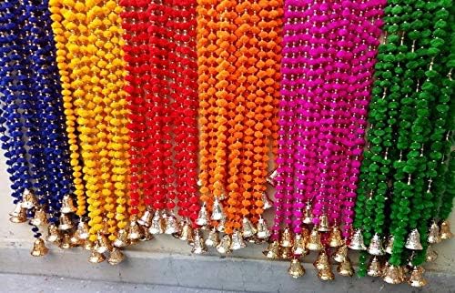 Archedecor 25 PCs Seis guirlandas de cravo de lã indianas de lã indiana com jingle sells 5 pés flor mehendi, casa, templo,