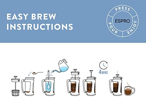 Espro -P5 French Press -Café e Tea Micro -filtrado duplo, fabricante de chá, sem granulado e sem amargura, moldura de aço inoxidável durável, ideal para chá e café solto -