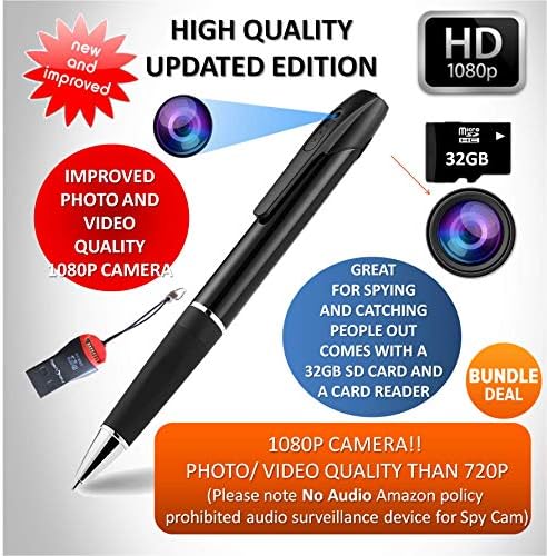 Câmera de espionagem caneta 1080p gravação HD - câmera de caneta espião, caneta oculta - mini câmera escondida de espião, câmera