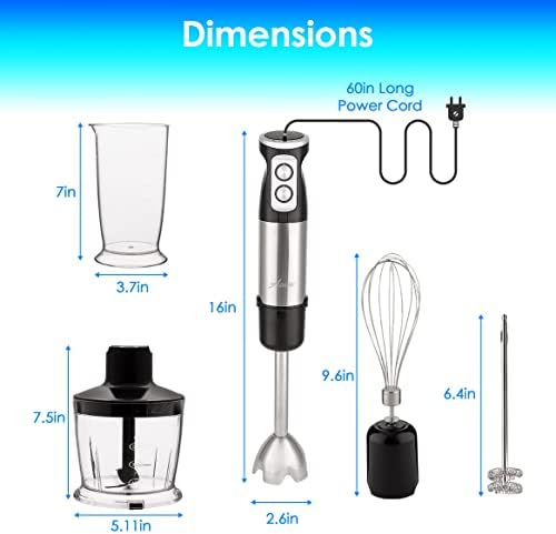 5 em 1 liquidificador de imersão portátil, liquidificador anti-slash com um lacreador de leite, batedor de ovos, moedor de alimentos e recipiente de mistura, liquidificador de mão para smoothies, comida de bebê, café e cozimento