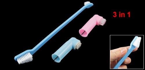 Jardin Bristle Handle Pincel Pincel dedo 3 em 1 escova de dentes para animais de estimação, rosa/azul