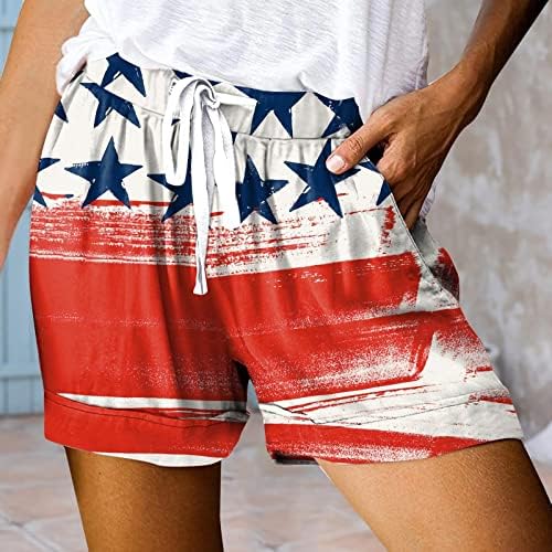 Ruiruilico Independence Day Casual Shorts para mulheres Baggy String String Waist