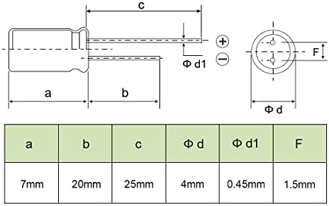 Capacitor eletrolítico radial de alumínio uxcell com 1UF 50V 105 Celsius Life 2000h 4 x 7 mm preto 30pcs