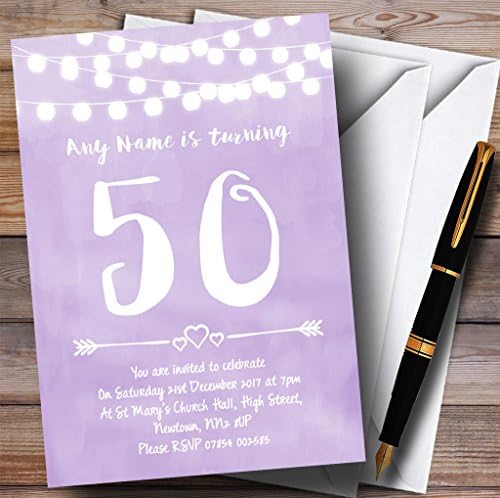 Luzes lilás roxas 50º convites de festa de aniversário personalizados