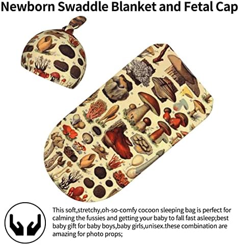 Belinyo 2 pacote de cogumelo recém -nascido Baby Swaddle Infant Slepled Sagy com chapéu de gorro para fotografia de material para bebês, tamanho único