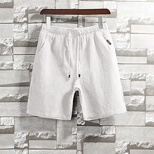 Shorts de linho de algodão para homens meninos de verão sufocada de cintura elástica e elástica com shorts esportivos de bolsos