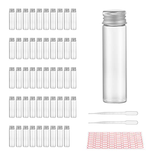 Usamily 50pcs 20ml Amostra líquida clara Os frascos de vidro com tampas de parafuso e rolhas de plástico, incluídas