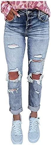 Miashui Temp Life Leggings Jeans de jeans de jeans da cintura rasgada Jeans angustiados Jeans meio