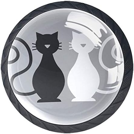 Cato preto e gato branco padrão de gaveta redonda maçaneta puxar armário de armário 4pcs com parafusos para o escritório da cozinha de escritório armário de guarda -roupa de mobília redonda de mobiliário