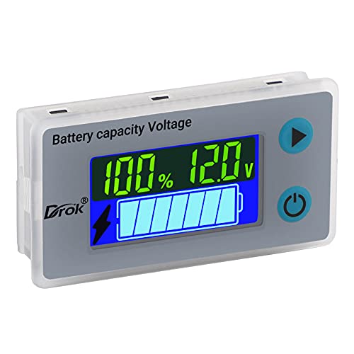 Monitor de bateria, Drok 10-100V Testador de capacidade de bateria digital, nível percentual de temperatura do interruptor