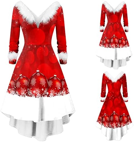 Vestido de Natal feminino vestidos de retalhos de outono para mulheres de manga longa v colarinho de natal de natal vestido