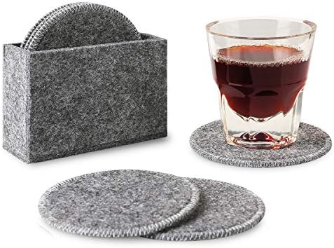 Qyoubi Drink Coasters Conjunto de 6 com suporte - Cinza de absorção de água redonda cinza tapete de feltro, impede os móveis