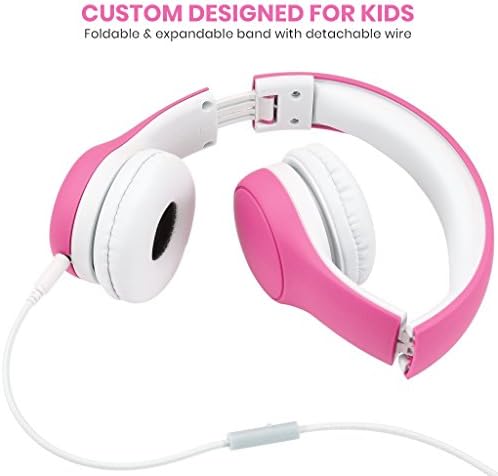 KPTEC [Volume Limited Kids Segurança Crianças dobráveis ​​fones de ouvido com microfones, volume controlado no máximo 93dB