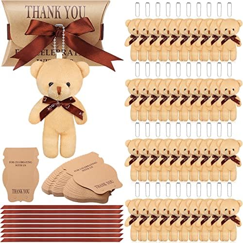 Favores de chá de bebê Wettarn 40 Sets incluem 40 mini urso de pelúcia de 4,7 polegadas de 4,7 polegadas Tiny urso 40 Caixa de presente