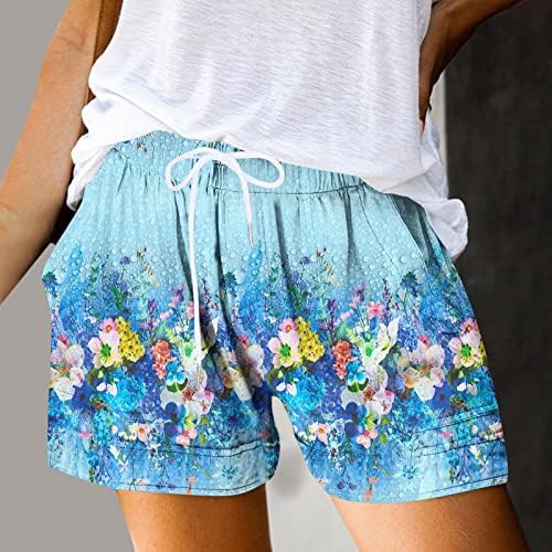 Oplxuo Women Women Beach Shorts Casual Verão Impressão Floral Cintura elástica short confortável Shorts de cordão drago
