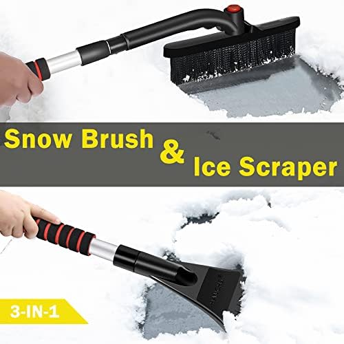 Hanchs 34 Scraper de gelo com escova de neve para pára -brisa de carro, escova de neve extensível, ferramenta de remoção de neve destacável com alça de espuma, adequada para SUV de caminhão de carro