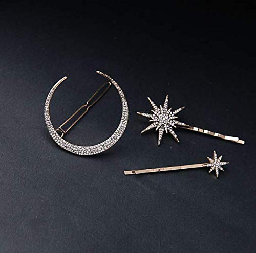 Dnhcll Moon Star Hexagram Crystal Hair Clipes Definir mulheres ligas de senhora Barrettes Hairpin clipe lateral acessórios