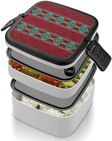 Padrão Navajo do sudoeste duplo Bento Lunch Box Container para viagens de piquenique para trabalho escolar