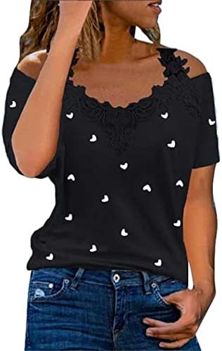 Camiseta de camisetas pullovers femininos tampos de renda tampela t curta sexy blusa casual manga coração camisa