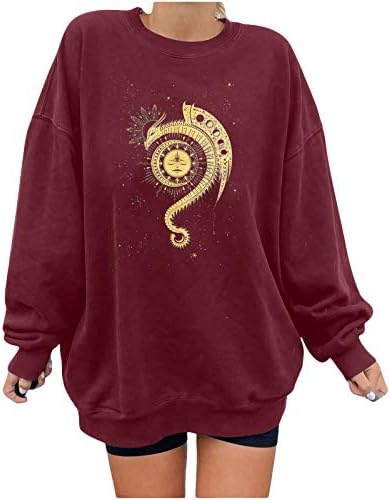 Sorto de tamanho grande para mulheres Vintage Graphic Print Shirt Crewneck Manga Longa Pullovers de Manga Longa Tops