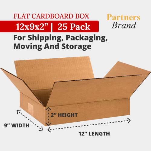 Parceiros Marca 12 x 9 x 2 Caixas de papelão corrugadas, plana 12 L x 9 W x 2 H, pacote de 25 | Envio, embalagem, movimento,