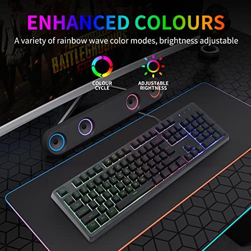 Teclado Huo Ji Gaming USB conectado com arco -íris Led Lits Backlit, Cenas flutuantes silenciosas, sentimento mecânico, resistente