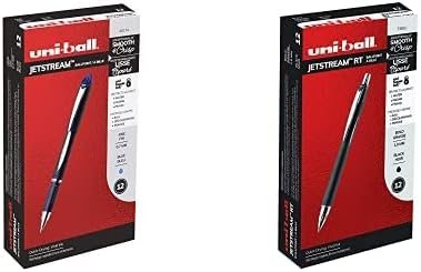 canetas de esfero de ball uni-ball ponto fino, 0,7 mm, azul, 12 pacote e uni-ball jettream rt canetas de esfera retráteis