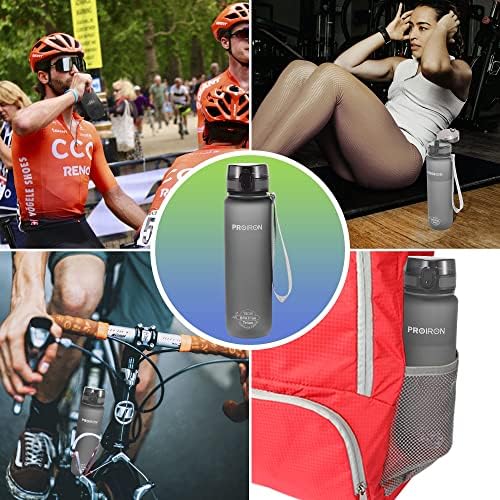 ProIon 17oz de garrafa de água à prova de vazamento de bebida à prova de vazamento BPA Free USA Tritan Material Ginent Garmey com Shaker de Proteínas, Tampa Top Top e Filtro Removível para Ciclismo de Fitness, acampamento de ginástica esportes ao ar livre-500ml cinza