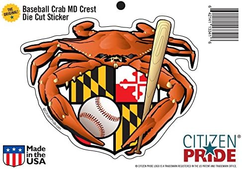 Caranguejo de beisebol de Maryland Oriole Maryland Crest 5x4 polegadas adesivo Dado Corte Vinil - Made nos EUA