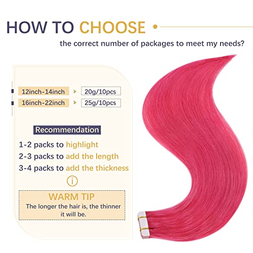 Extensões de cabelo rosa real fita adesiva humana real em extensões de cabelo 10pcs 25g e u ponta Extensões de cabelo 25 fios 25g