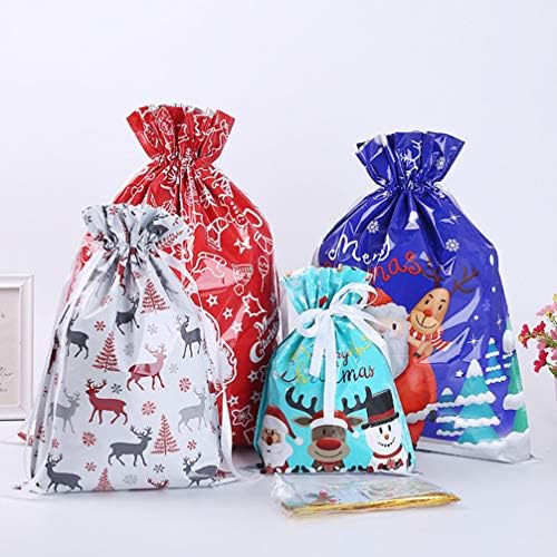 Sacolas de presente de tração do doitool grandes sacos de embrulho de plástico de Natal de Natal sacolas de batedeira de fita de