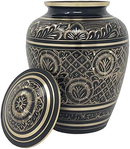 Radiant Elite Metal Adult Cremation Urn - Acentos gravados à mão - Vida Minente - Urna de Black and Gold elegante