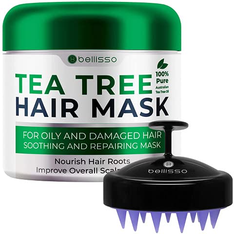 Bellisso Tea Tree Oil Hair Mask - Produtos para cabelos danificados seco, tratamento de condicionador profundo e massageador