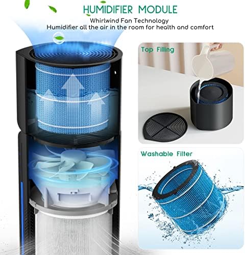 Aflia 2 em 1 Purificador de ar HeiPa HeiPa com umidificador preto, filtro de umidificadores e purificadores de ar filtro