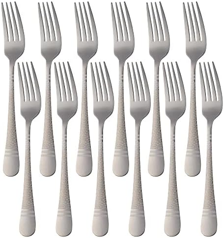 QIBORUN Salad Forks Conjunto de 12, Forks de talheres de talheres de aço inoxidável de sobremesas Forks de talheres de aço, aperitivos Utensílios de sobremesas Utensílios de utensílios de jantar-Silver-Silver- 6,5 polegadas, prata